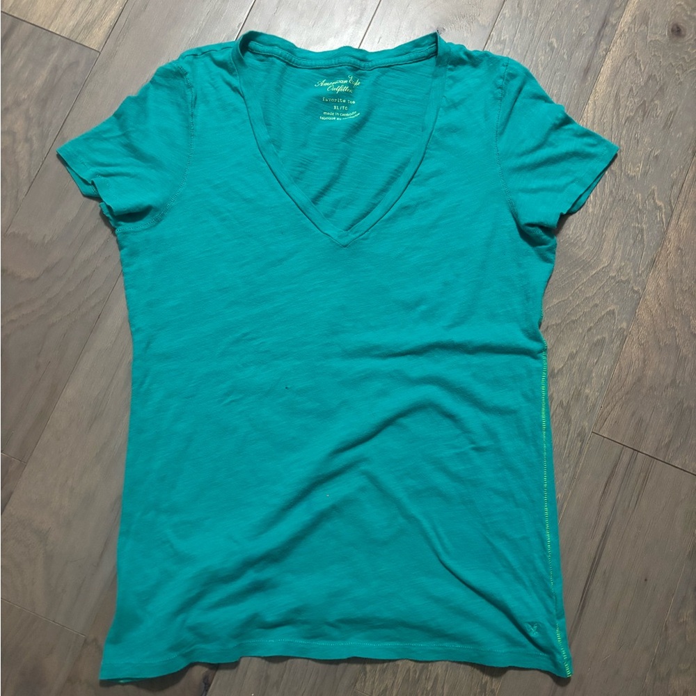 American Eagle Outfitters Teal V-Neck Short Sleeve Tee